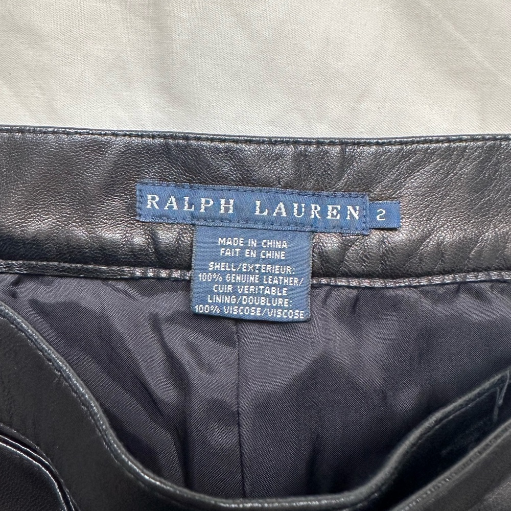 Ralph Lauren espresso brown (almost black)  leather pants with suede trim - Picture 3 of 11